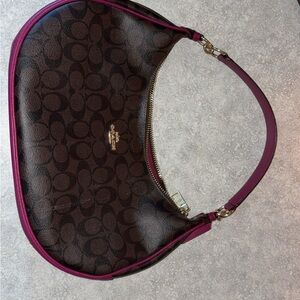 Coach Brown and Pink Shoulder Bag with Gold Hardware